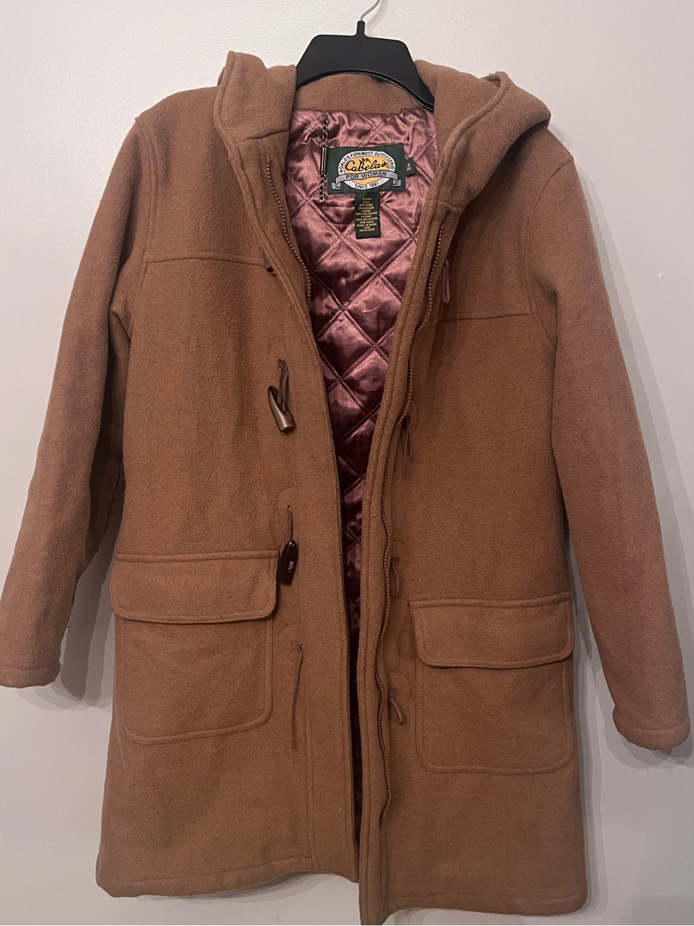 Cabela's Vintage Women's Tan Hooded Fleece Coat with Quilted Satin Lining